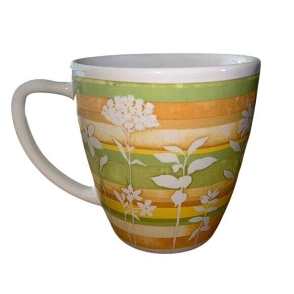 Floral Striped Ceramic Mug By Signature 12oz Dishwasher & Microwave Safe - Picture 1 of 6